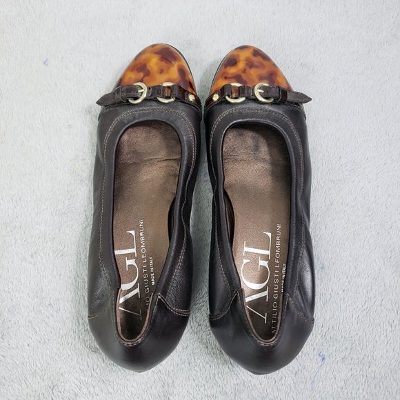 AGL Women's Italian Leather Leopard Print Toe Ballet Flats Slip On Loafers Shoes - Picture 7 of 14